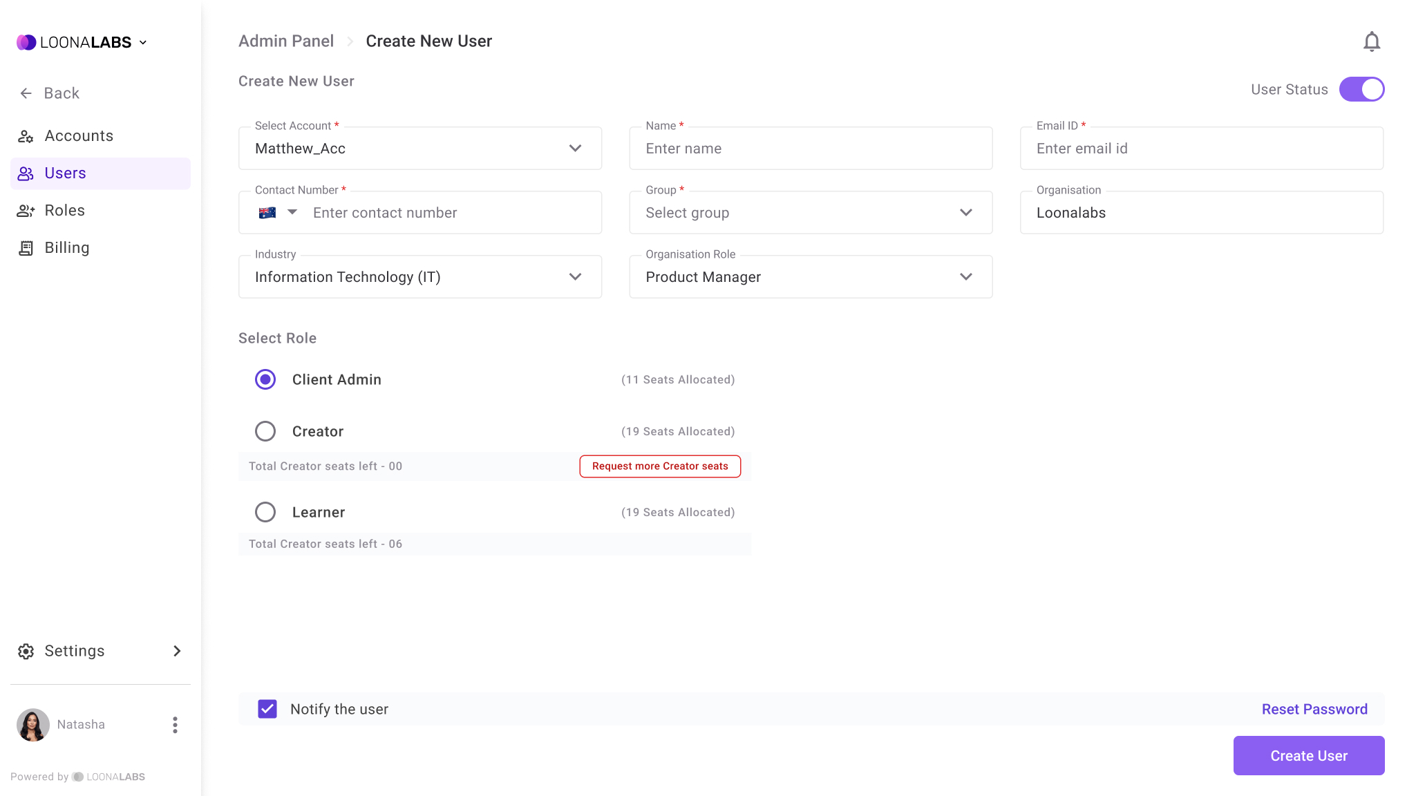 Accounts and User Based Roles